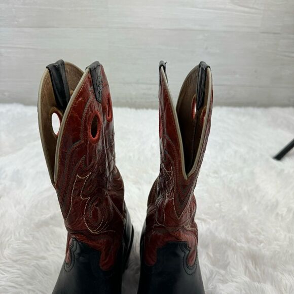 Ariat Square Toe Red & Black Embroidered Leather Western Cowboy Boots - Picture 4 of 14